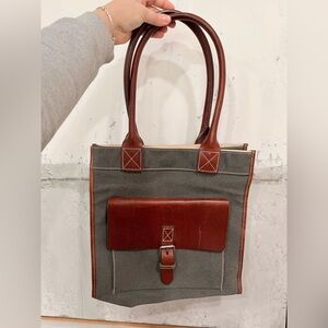 GAP Canvas Leather Tote Bag Brown Green Utility Shoulder Work Travel Bag